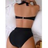 2024 Women's European and American Swimsuit Split Two Piece Set, Solid Color Sexy High Waist Hanging Neck Multi Color Bikini