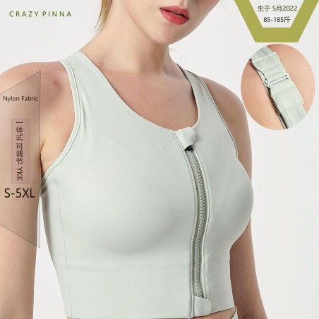 Maya non padded high-strength integrated shock-absorbing vest with chest cushion, front zipper sports bra, plus size yoga bra