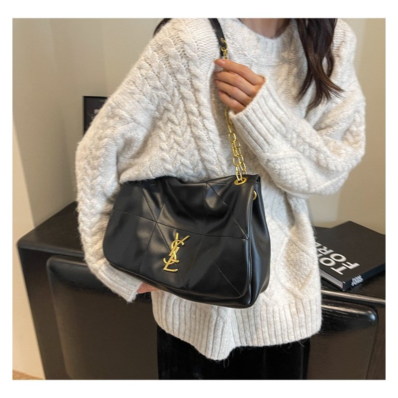 SYL Saint Laurent Chain Shoulder Bag Large Capacity Commuter Western Style Handbag PU Leather Premium Feel Bag for Women