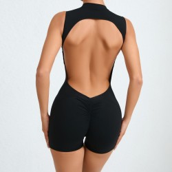 Hollow Backless Gym Bodycon Short Jumpsuit Playsuit Women One Piece Sport Outfit Yoga Romper Sexy Fitness Overalls Raises Butt